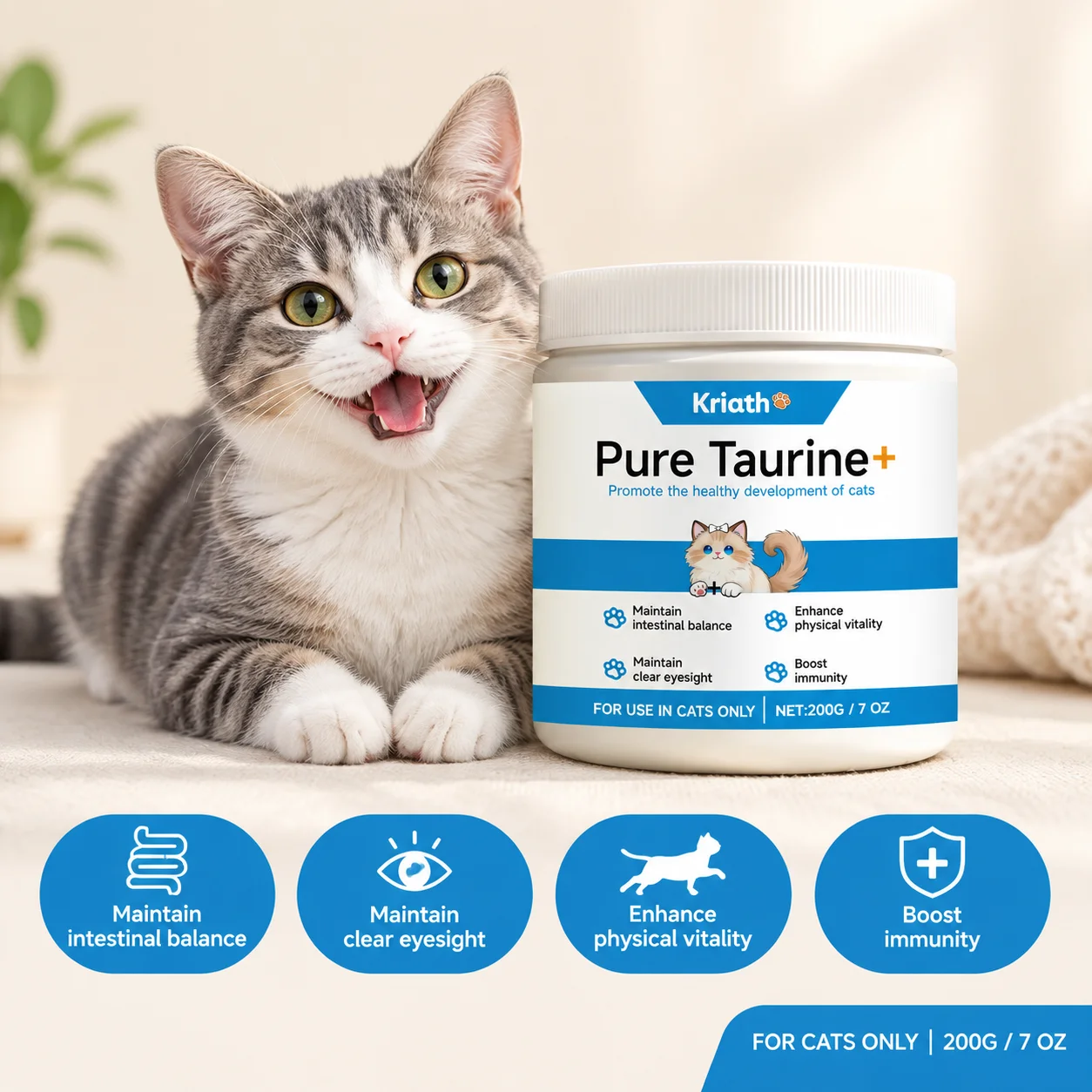 Cats Taurine Powder Support Daily Wellness Vision Digestion Immunity Pet Daily Care Nutrition Powder For Kitten Adult Cats