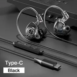 Dynamic Noise Cancelling HIFI Bass Sport Earbuds with Type C & 3.5mm Connectivity (Type C Black)