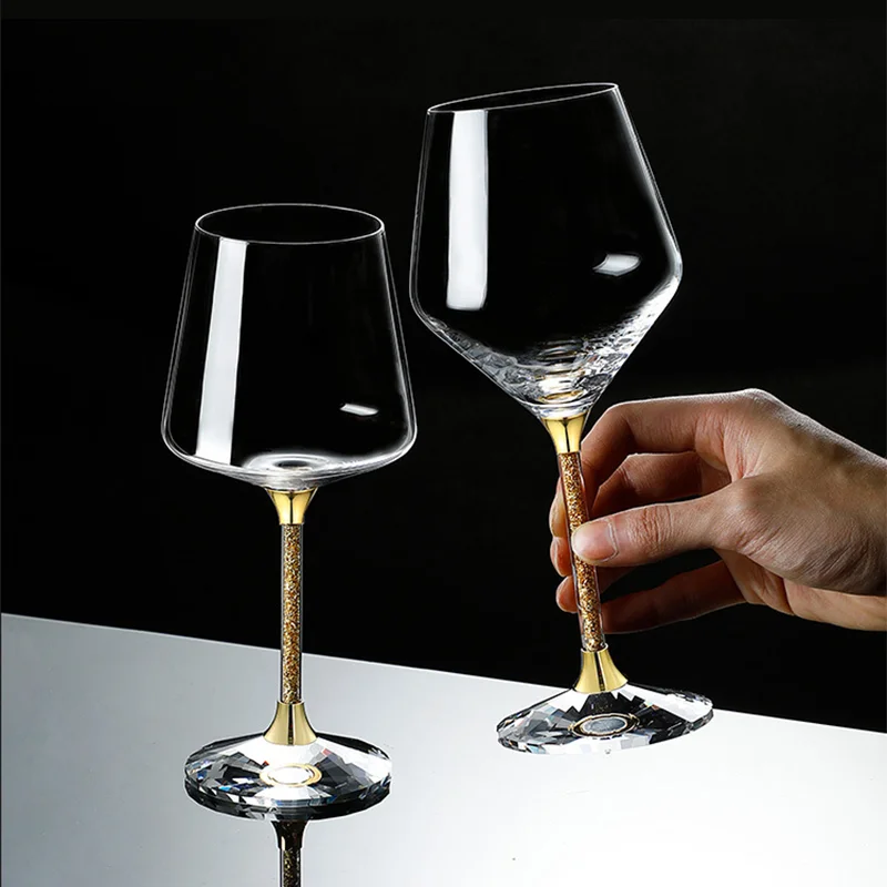 600ml Lead-Free Crystal Glass Burgundy Diamond Red Wine Glasses Nordic Large-Capacity Transparent Luxury Gold Leaf Big Belly Cup glass drinkware