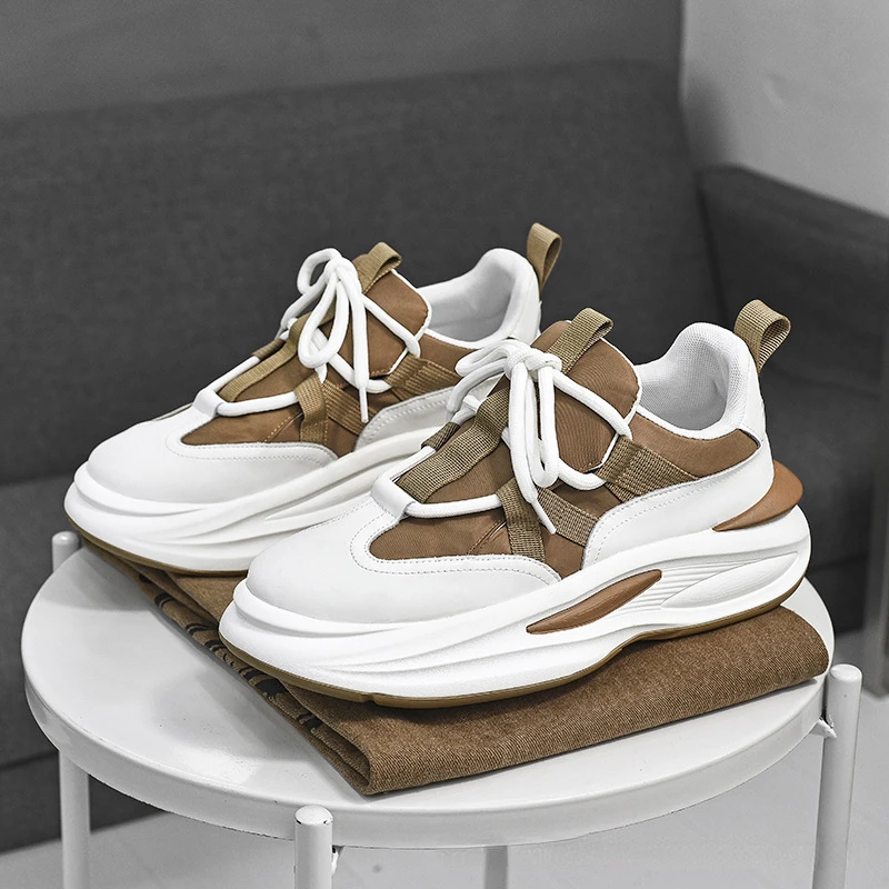 Fashion Chunky Sneakers Men Board Casual Shoes Men Microfiber Leather Patchwork Sneakers Men Breathable Loafers Walking Shoes