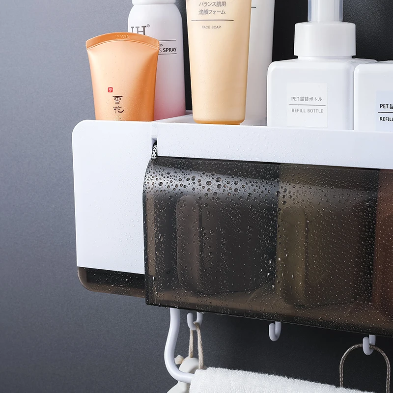 Toothbrush Holder Toothpaste Automatic Dispenser Bathroom Toiletries Storage Rack Clamshell Cup Rack Shelf Towel Bar Hook