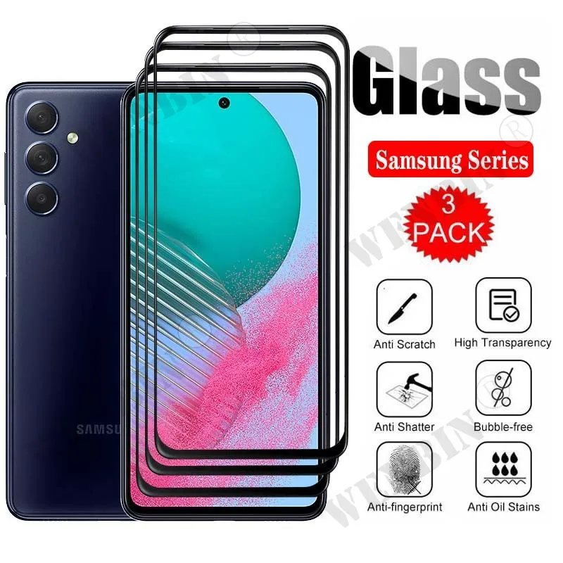 

3 Pcs Tempered Glass For Samsung Galaxy M34 M33 M35 M54 M53 M55 M15 M14 M13 M23 M22 M52 Curved Full Cover Screen Protector