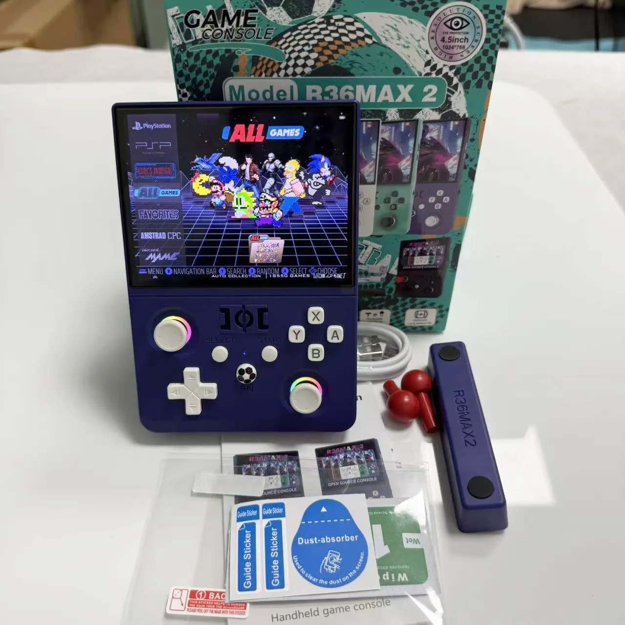 New R36 Max2 Retro Handheld Game Console Linux System 4.5 Inch IPS Screen 64G/128G Portable Pocket Player Built-in_voghion.com