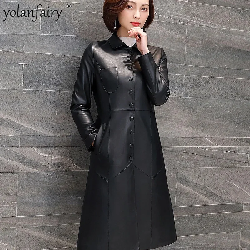 

2023 Autumn Winter New Genuine Leather Clothing Women's Sheepskin Coat Ladies Midi Long Slim Korean Style Natural Jacket
