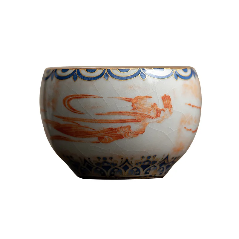 Feitian Small Round Cup Household Imitation Song Ru Kiln Master Cup Ceramic Tea Cup Kung Fu Tea Set Single Cup Drinking Tea Cup