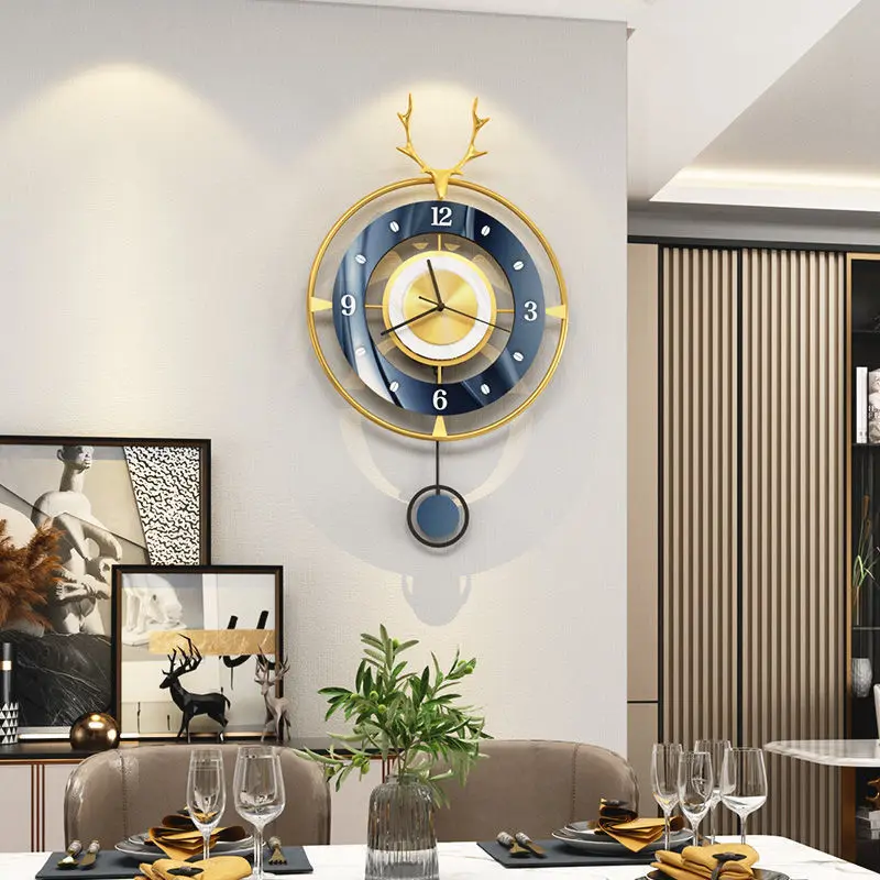 Metal Deer Head Luxury Round Large Pendulum Wall Clocks 3 Metal Deer Head Luxury Round Large Pendulum Wall Clocks 3