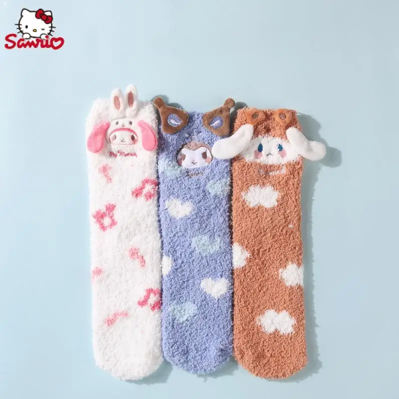 

New Kawaii Sanrios Kuromi Cinnamoroll My Melody Cute Girls Home Plush Socks Cartoon Plush Toy Doll Plushy Socks Children's Gifts