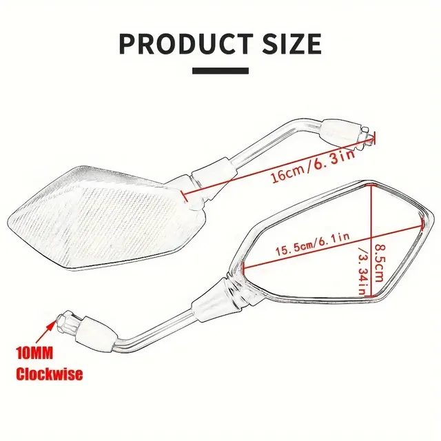 2Pcs/Pair 10mm Motorcycle Mirror Scooter E-Bike Rearview Mirrors Electromobile Back Side Convex Mirror