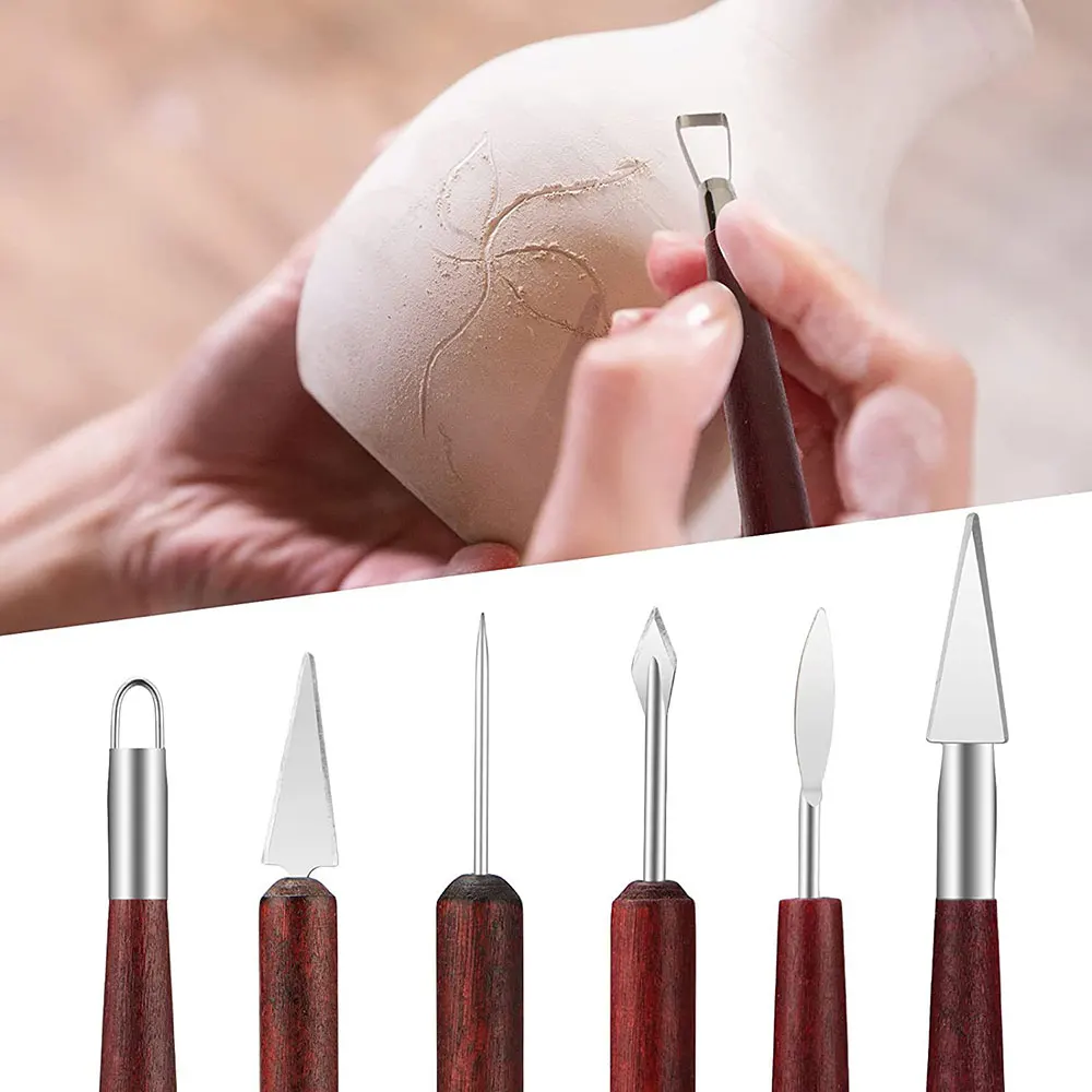 6PCS Sculpting Tool Pottery Tools Wood Handle Pottery Set Wax Carving Sculpt Smoothing Polymer Shapers Clay Ceramic Tools polymer clay tools,pottery tools,clay sculpting tools,pottery sculpting tools,clay craft tool