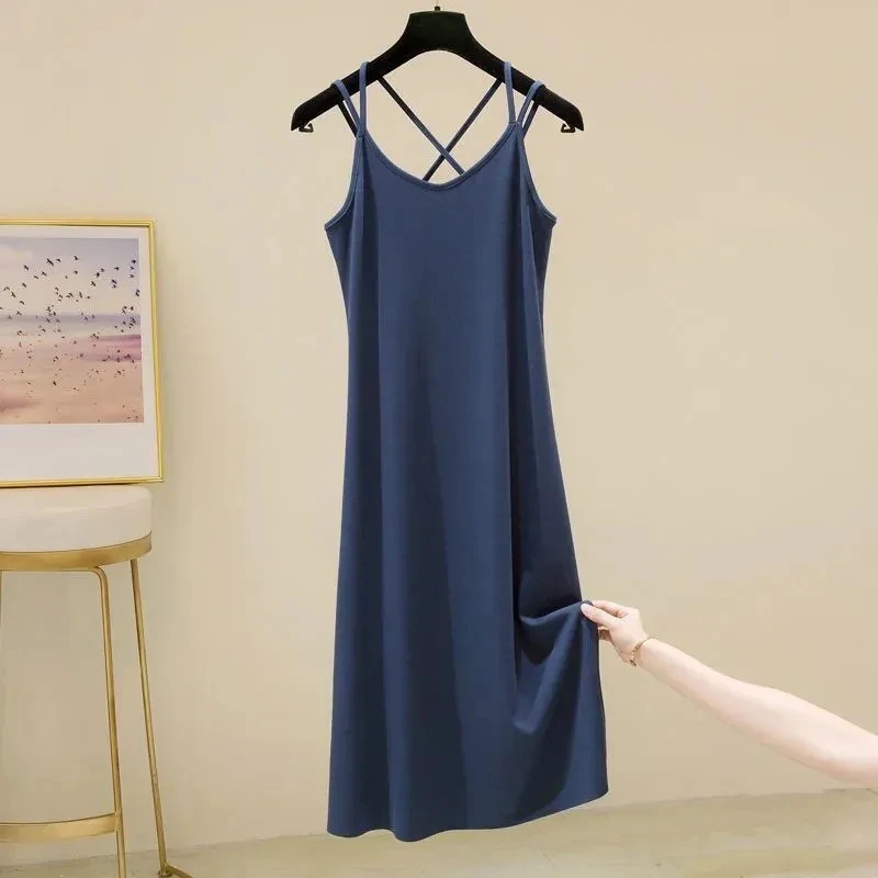 

suspender underskirt mid length summer women's full slip dress inner bottoming skirt thin beautiful back nightdress