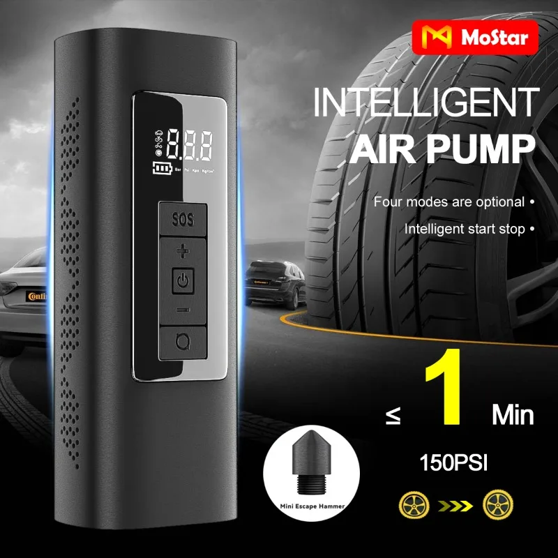 

MoStar Car Air Pump Wireless Tire Inflator Auto Air Compressor Handheld Digital Display Charging Pump with Mini Escape Hammer