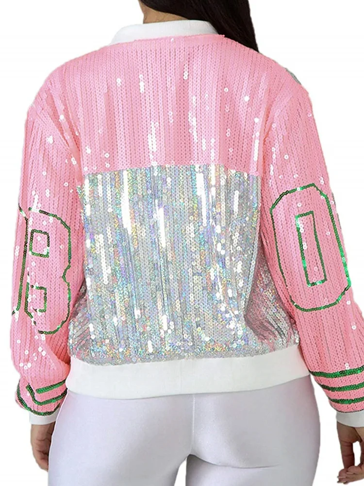 Silber Metallic Bomberjacke Damen - Pailletten Jacke Für Disco Und Karneval