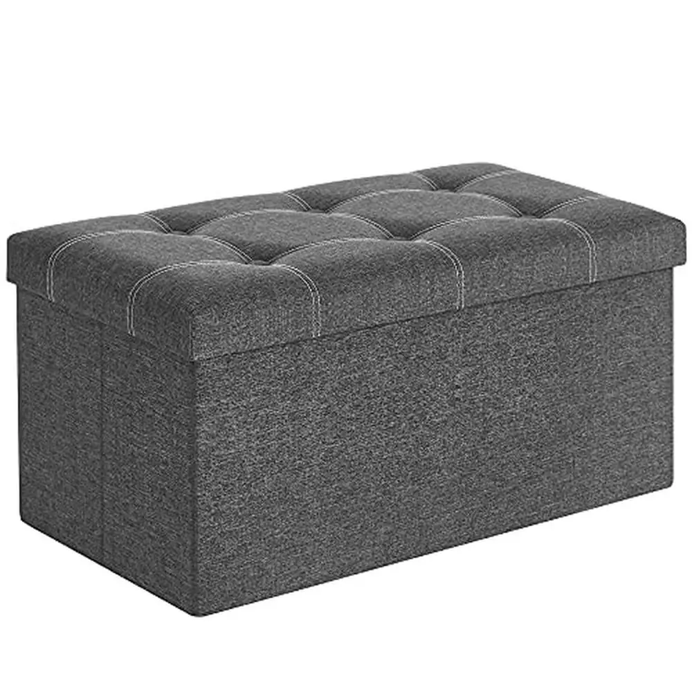 

Folding Ottoman Storage Bench 21 Gal. with Padded Lid Breathable Linen-Look Fabric Holds 660 lb Entryway Living Room Dark Gray