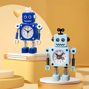 Sveglia robot, sveglia senza ticchettio con luci lampeggianti e braccio rotante, regalo per bambini, decorazione divertente per scrivania