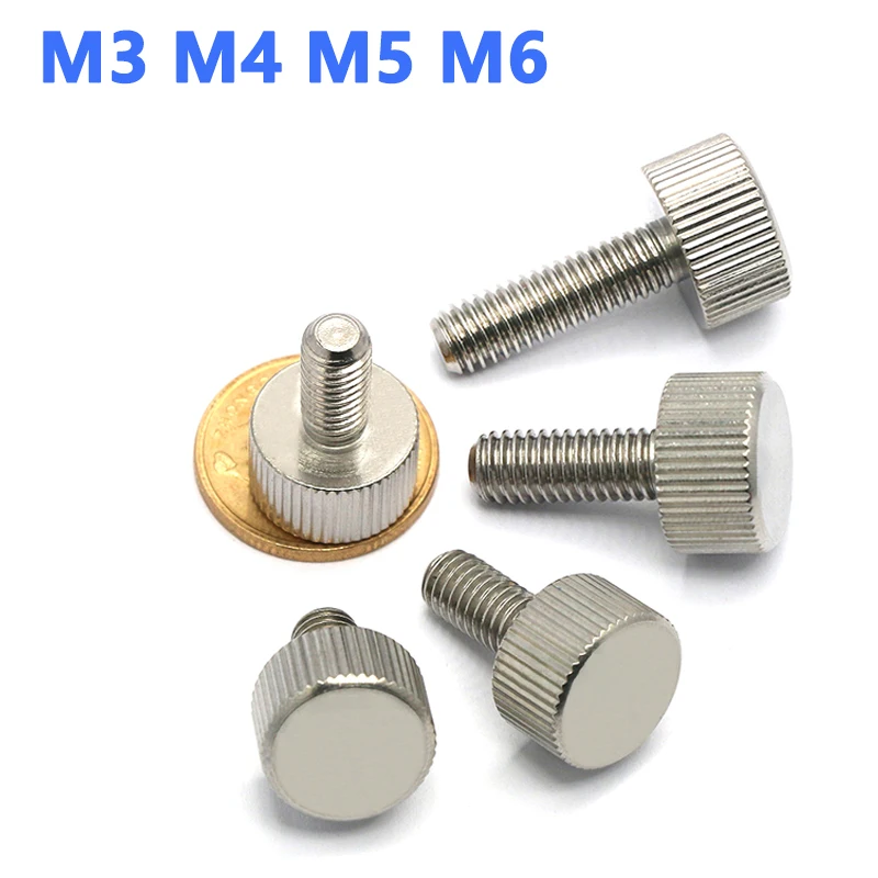 

5pcs M3 M4 M5 M6 Cylinder Head Knurled Thumb Screws Hand Grip Knob Bolts Stainless Steel Length 6-30mm