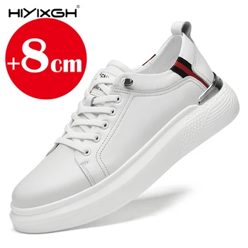 Genuine leather men's height-enhancing shoes men's white sneakers men's elevator height-increasing insoles 6/8 cm sports shoes 1