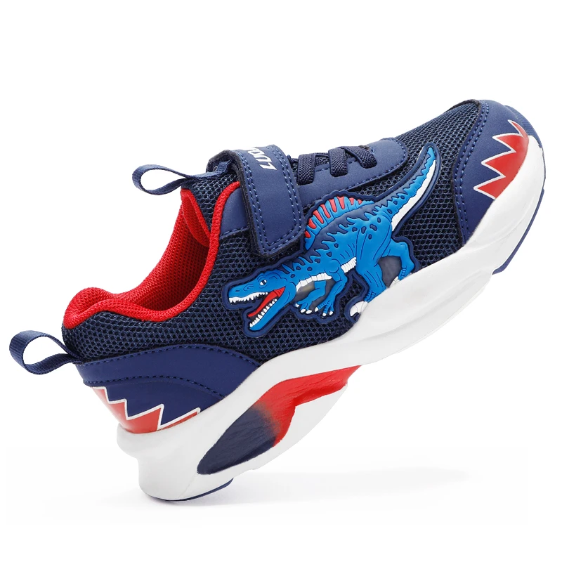 EXDINO Children LED Dinosaur Mesh Autumn Light Up Training Shoes Little Boy Spinosaurus Kids Flashing Sports Sneakers Breathable