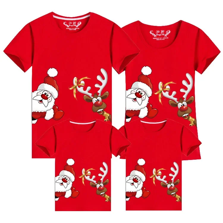 thumbnail image 1 of 2025 Conjuntos de apariencia familiar para papá, mamá e hija, camisetas navideñas de algodón de manga corta, camisetas familiares a juego, camisetas con estampado de Papá Noel para parejas, 1 of 5