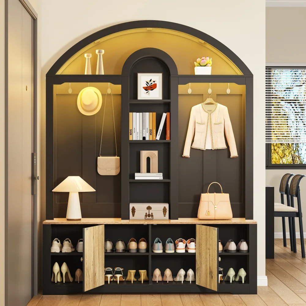 Multifunktionaler Kleiderschrank mit Schuhregal und Haken, Eingangsbereichsschrank mit Regalen, Kleiderschrank mit praktischem Stauraum – Detail 34