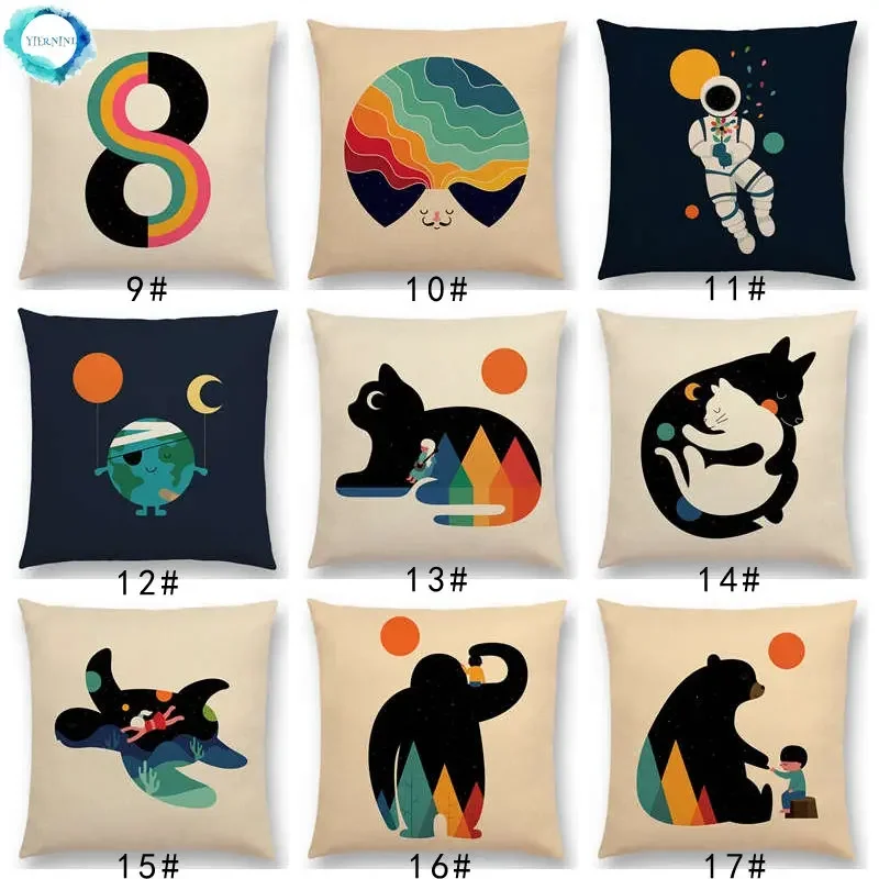 

Latest Day Night Sun Moon Child With Animals Friends Wolf Bear Elephant Rabbit Cushion Cover Home Decor Sofa Throw Pillow Case