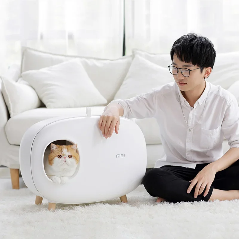 새로운 고양이 배변 상자 완전 밀폐형 고양이 화장실 대형 통합 탈취제 용품, 고양이 배변 상자