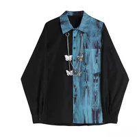 ARENS 2024 Spring Autumn Unisex Harajuku BF Loose Cargo Pants Long-Sleeved tie-dye Shirt+Handsome Chain Pants Two-Piece Set Suit 2