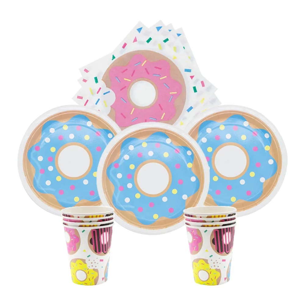 

48Pcs Doughnuts Party Disposable Tableware Sweet Grow Up Donuts Plates Napkin Girls Happy Donut Birthday Party Decor Babyshower