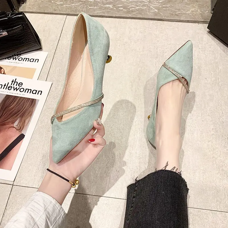 Four Seasons Women's Suede High Heels 2024 New Pointed Stiletto Fashion Sexy Black Wedding Shoes Office Lady Shoes 2