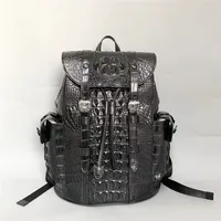 Authentic Crocodile Skin Drawstring Closure Male Black Casual Backpack Genuine Alligator Leather Men's Large Travel Bag Pack 1