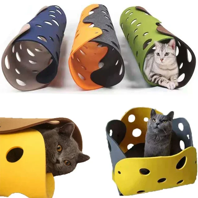Splicing Cat Toy Felt Pom Nest Deformable Kitten Tunnel Collapsible Tube House Tunnel Interactive Pet Pusscat Security Sense 2