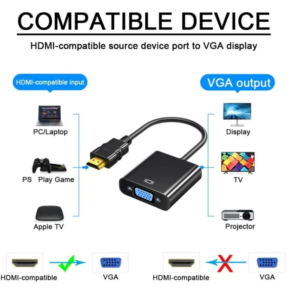 HDMI ȣȯ VGA  ̺ 1080P HDMI to VGA ̺ PC Ʈ TV ڽ  ÷   Ƴα ȯ