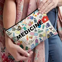 Medicine-Themed Cosmetic Travel Bag - Foldable Zippered Makeup Organizer, Gift for Healthcare Professionals, Cosmetic Bag 5