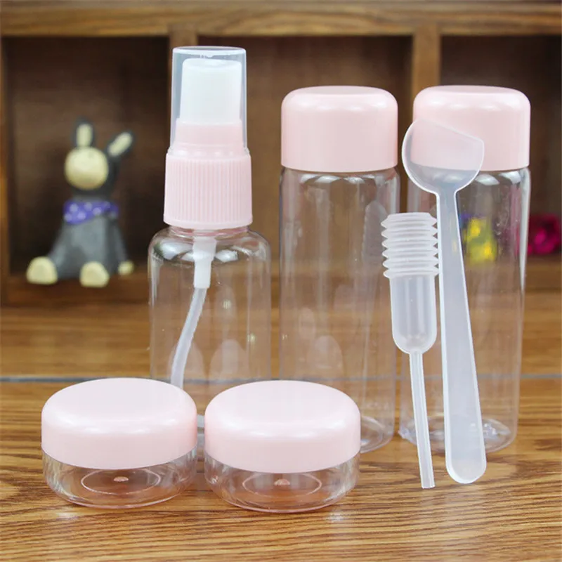 7pc/Set Travel Mini Makeup Cosmetic Face Cream Pot Bottles Plastic Transparent Empty Make Up Container Bottle Travel Accessories travel makeup containers