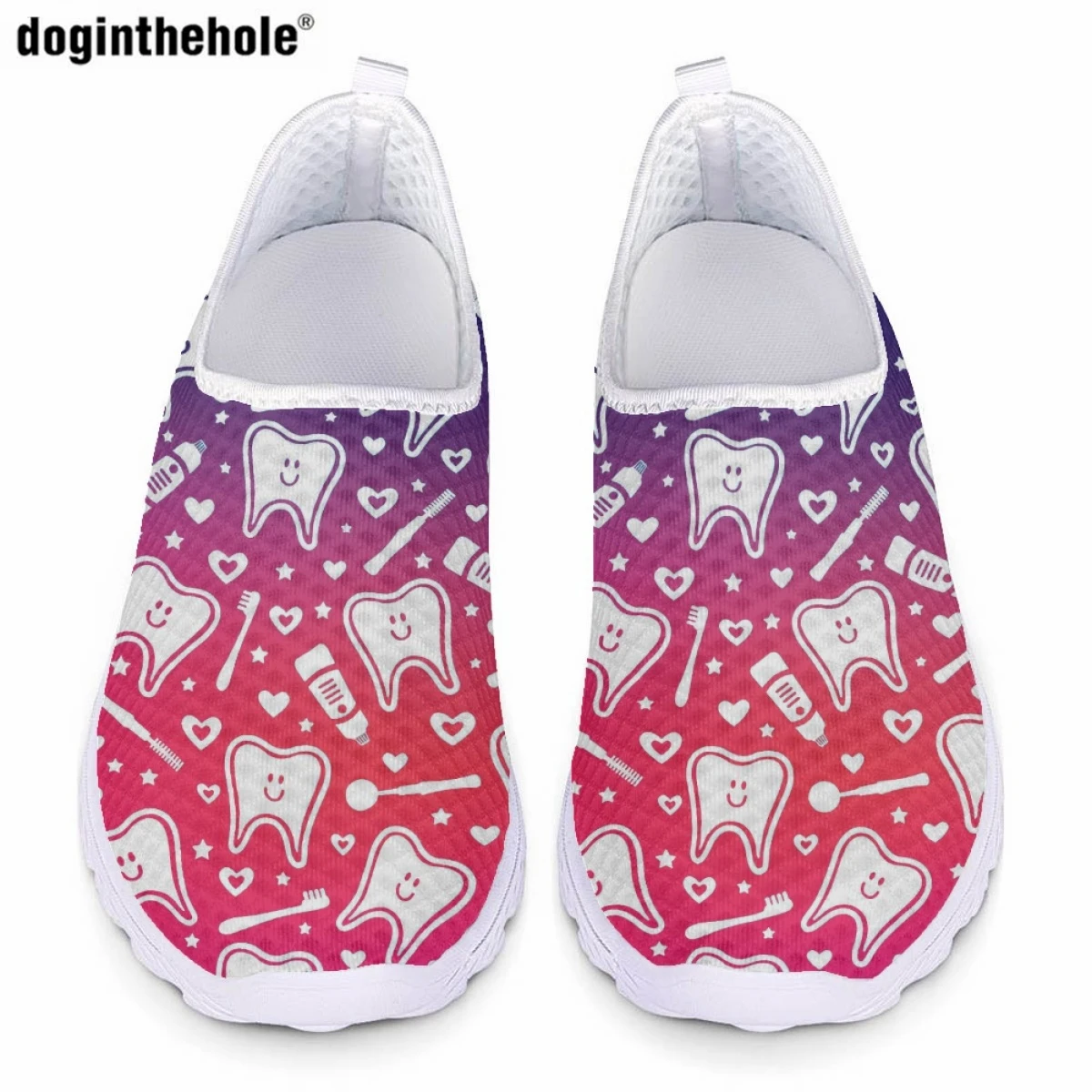

Кроссовки Doginthehole женские с градиентным цветом, повседневная обувь с мультяшным принтом зубов, дышащие, для больниц, ухода за детьми, летние