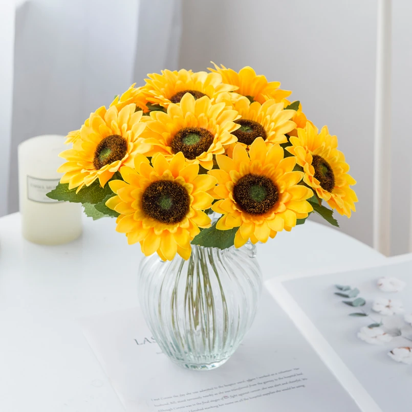 Künstliche Blume Sonnenblumen Hausgarten Tischdekoration Hochzeit Braut Herbst Valentinstag Fake Gerbera Wohnzimmer Schlafzimmer Günstig – Detail 1