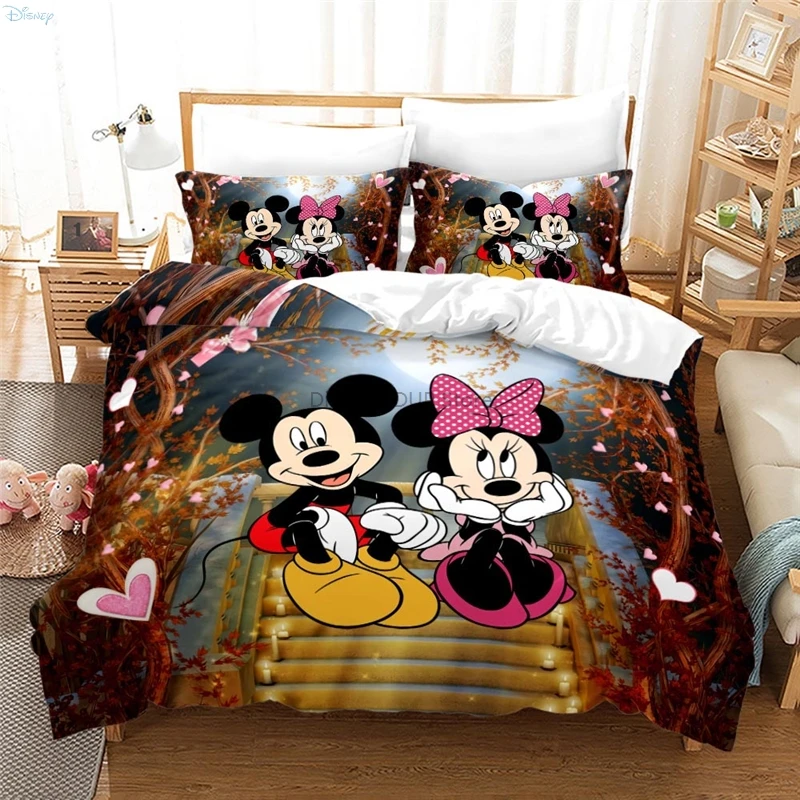 Mickey Mouse Minnie Mouse Couples Hold Hands Bedding Set Cartoon 3d Duvet Cover Sets Pillowcase Boys Girls Children Bedclothes