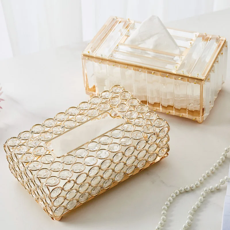 Crystal Tissue Box Nordic Fashionable Office Table Napkins Storage Box Bar Gold Diamond Holder Living Room Bedroom Decor Gift 2