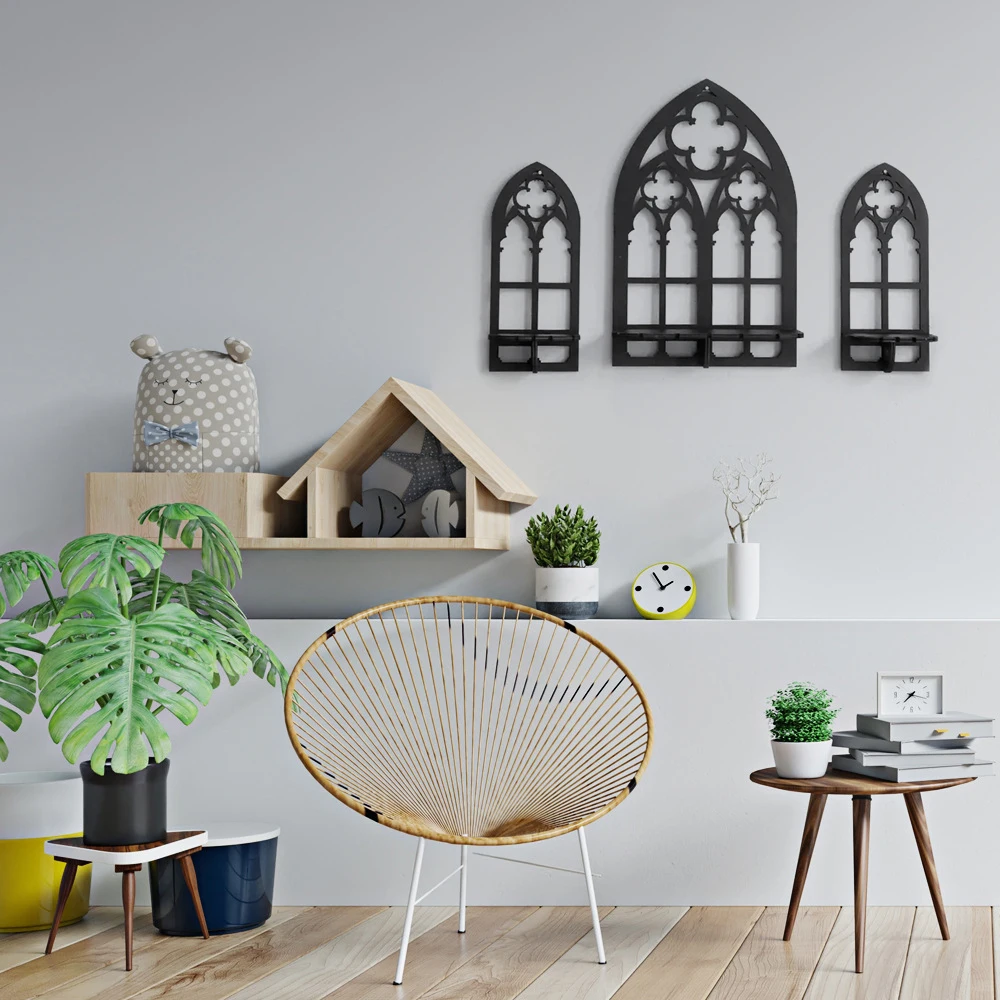 Wooden Crystal Display Stand Bohemian Hand Stand Gothic Style Wooden Hanging Bracket Wall Storage Holders Decorative Shelves