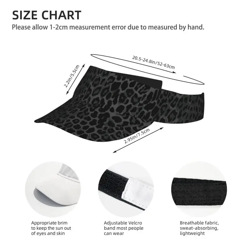 Black Leopard Print Sports Sun Visor Hats Men Women Lightweight Packable Cooling Empty Top Visor Hat For Running Tennis Golf_voghion.com