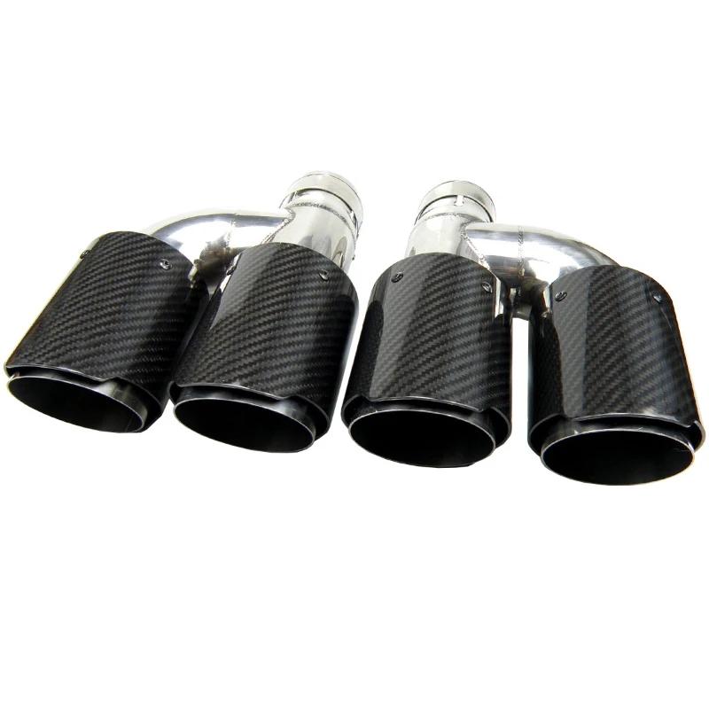 

Car Universal h Style Glossy Dual Carbon Fiber Exhaust Tip Stainless Steel Muffler Tip Customized Logo Car Accessories