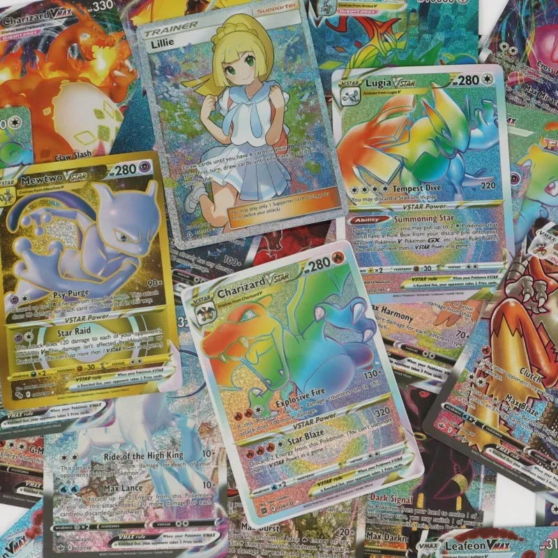 60/100Pcs 영어  카드 홀로그램 EX Vstar Vmax GX 편지 레인보우 Arceus Charizard Mewtwo Evolution 트레이드 카드