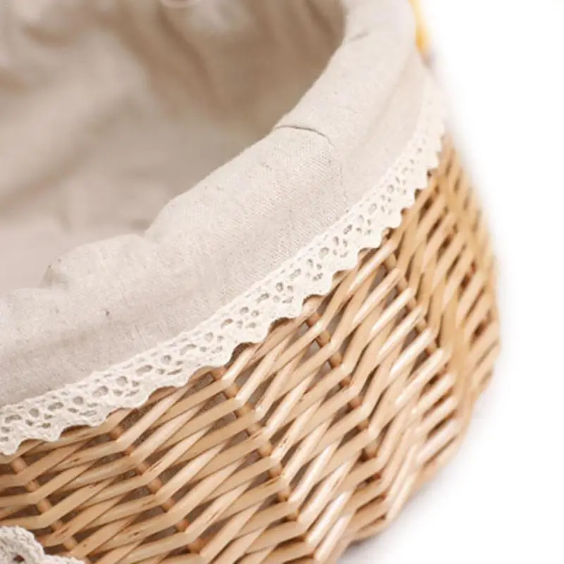 Basket Picnic Wicker With Woven Flower Handle Baskets Storage Decorative Rattan Willow Organizer Camping Picnic Basket