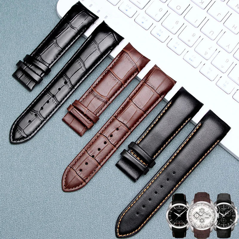 Curved End Genuine Leather Watchband 22mm 23mm 24mm for Tissot ...