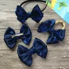 Pack of 10Pcs 4.0 Inch Sky Blue / Navy Satin Bow With Elastic Headbands Wide Nylon Headbands For Baby Girls Kids Party Headwear 1