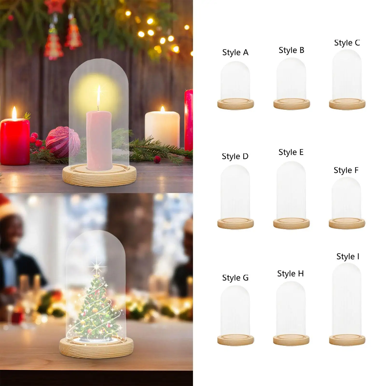 Dome Cloche Bell Jar Wooden Base Home Decor Accent Piece Durable Round Transparent Cover Multipurpose for DIY Flower Craft