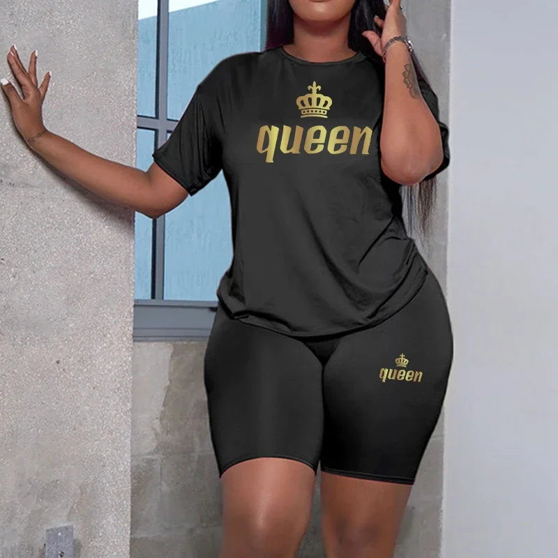 Ensemble de survêtement décontracté pour femme Queen Printing, t-shirt et short, 2 pièces, vêtements de sport de plein air, jogging, mode estivale, streetwear 1 Ensemble de survêtement décontracté pour femme Queen Printing, t-shirt et short, 2 pièces, vêtements de sport de plein air, jogging, mode estivale, streetwear 1