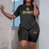 Ensemble de survêtement décontracté pour femme Queen Printing, t-shirt et short, 2 pièces, vêtements de sport de plein air, jogging, mode estivale, streetwear 1