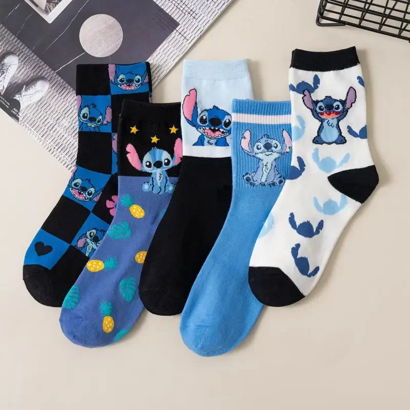 Stitch Disney Anime Lilo & Stitch Cotton Midtube Stockings Socks Cartoon Stitch Dolls Stockings Boys Girls Warm Sleep Socks Gift