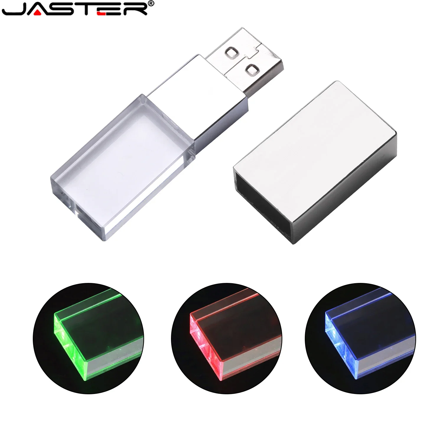 Jaster-crystal Usb Flash Drives Memory Stick Pen Drive Led Azul Gravação a Laser 3d Presentes de Casamento Criativos Disco u 32gb 64gb 128gb - Imagem 5