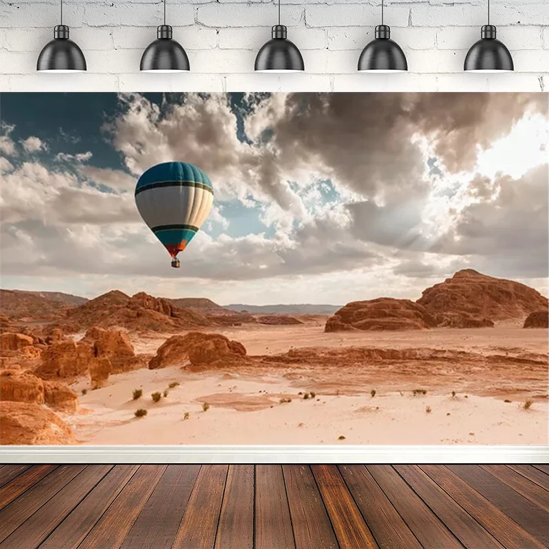 Desert Hot Air Balloon Fotografia Sfondo Telefono Selfie Bambini Compleanno Photocall Poster Sfondo Photo Studio Banner